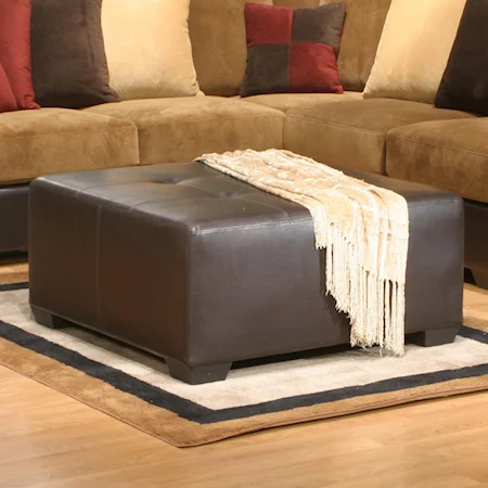 Faux Leather Button Tufted Square Top Ottoman